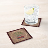 木と格子状のクリスマス スクエアペーパーコースター (インサイチュ)