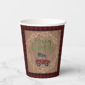 木と格子状のクリスマス 紙コップ (裏面)