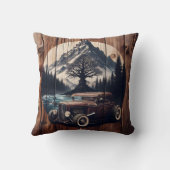 木と水を持つ山ごとのヴィンテージカー クッション (裏面)