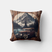 木と水を持つ山ごとのヴィンテージカー クッション (正面)