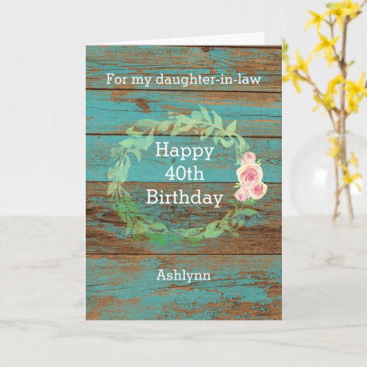 木と水素朴のカラーフローラ40歳の誕生日 カード (黄色い花)