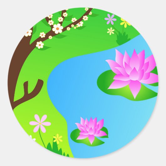 木と池 – ステッカー (正面)