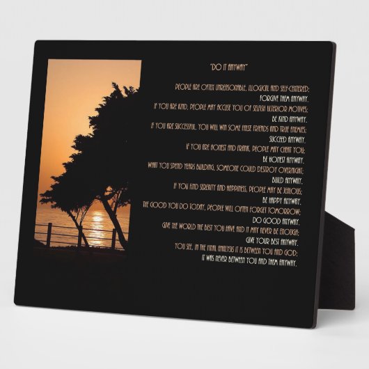 木と海の日没"とにかく行う" フォトプラーク (側面)