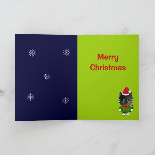 木と猫が登場するかわいい漫画クリスマスカード シーズンカード (内部)