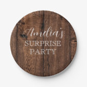 木と白素朴のサプライズ誕生日パーティー ペーパープレート (正面)
