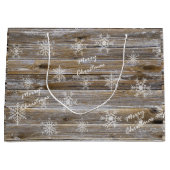 木と白素朴雪片メリークリスマス ラージペーパーバッグ (正面)