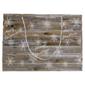 木と白素朴雪片メリークリスマス ラージペーパーバッグ (裏面)