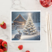 木と納屋白熱［赤熱］光を放つ付きクリスマスバニー スタンダードランチョンナプキン (インサイチュ)