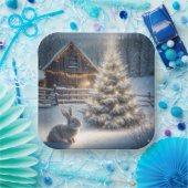 木と納屋白熱［赤熱］光を放つ付きクリスマスバニー ペーパープレート (パーティー)