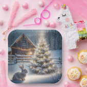 木と納屋白熱［赤熱］光を放つ付きクリスマスバニー ペーパープレート (パーティー)