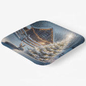 木と納屋白熱［赤熱］光を放つ付きクリスマスバニー ペーパープレート (傾斜あり)