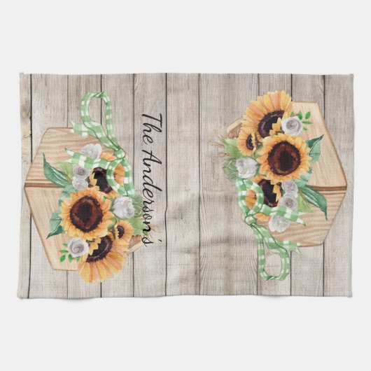 木と素朴ひまわりのキッチンタオル キッチンタオル (横)