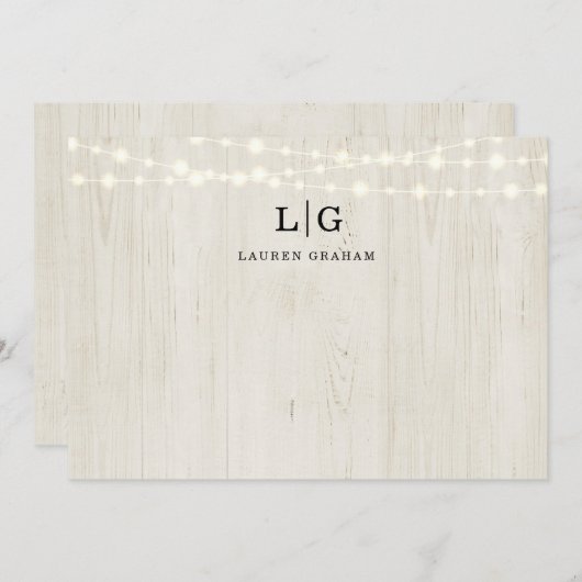 木と素朴ひもライトモノグラムイニシャル ノートカード (正面/裏面)