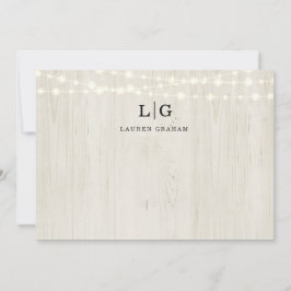 木と素朴ひもライトモノグラムイニシャル ノートカード