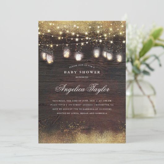 木と素朴メイスンジャーが赤ちゃんシャワーを点灯 招待状 (スタンド正面)
