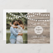 木と素朴弦のライト日付カードを保存する 招待状 (正面/裏面)