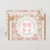 木と素朴花ピンクとタンベビーシャワー 招待状 (正面/裏面)