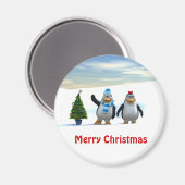 木と組み合わせた可愛い漫画ペンギン マグネット (正面/裏面)