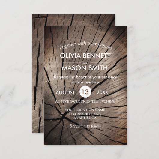 木と自然のテクスチャー付き結婚式招待状 招待状 (正面/裏面)