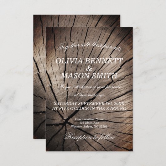 木と自然テクスチャ結婚式招待状 招待状 (正面/裏面)