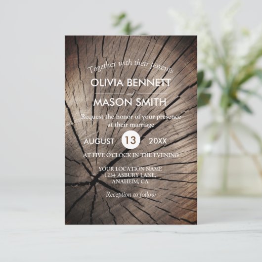 木と自然テクスチャ結婚式招待状 招待状 (スタンド正面)