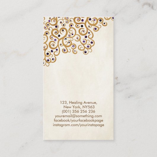 木と花 – アメジストと金ゴールド 名刺 (裏面)