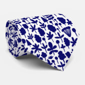 木と葉の形状パターン051017 - Wt上Dk青 ネクタイ (ロール)