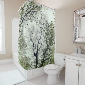 木と葉木々オリーブとシーショムグリーン シャワーカーテン (インサイチュ)
