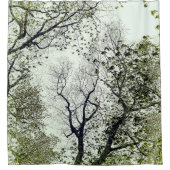 木と葉木々オリーブとシーショムグリーン シャワーカーテン (正面)