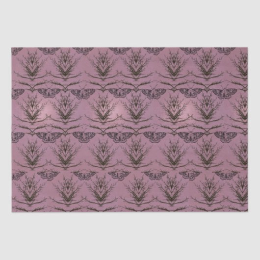 木と蛾のパターン（の模様が）あるティッシュペーパー 薄葉紙 (正面)