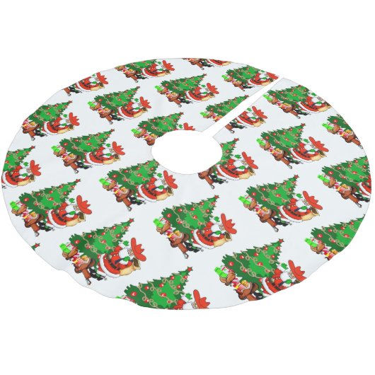 木と西洋の贈り物を持つカウボーイサンタ ブラッシュドポリエステルツリースカート (アングル)