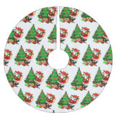 木と西洋の贈り物を持つカウボーイサンタ ブラッシュドポリエステルツリースカート (正面)