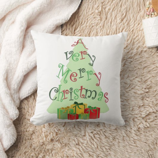 木と贈り物が入った非常に陽気なクリスマスの枕 クッション (ブランケット)
