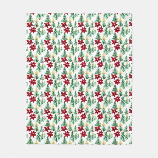 木と赤いポインセチアを持つクリスマスブランケット フリースブランケット (正面)