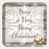 木と金ゴールドバウ雪片クリスマス スクエアシール (正面)