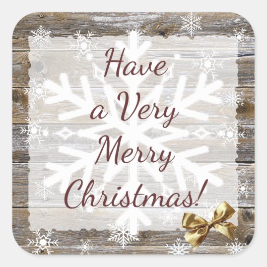 木と金ゴールドバウ雪片クリスマス スクエアシール (正面)