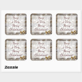 木と金ゴールドバウ雪片クリスマス スクエアシール (シート)