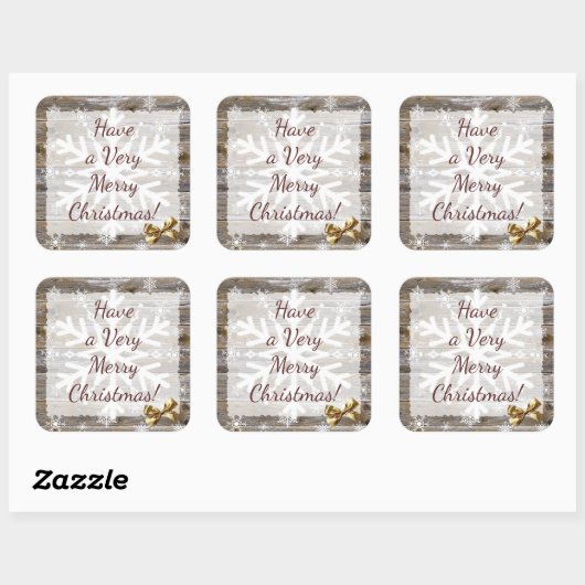 木と金ゴールドバウ雪片クリスマス スクエアシール (シート)