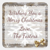 木と金ゴールドバウ雪片クリスマス スクエアシール (正面)