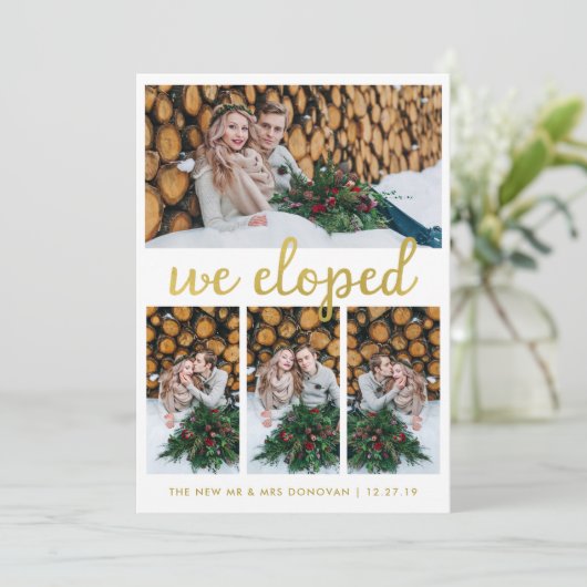 木と金ゴールド素朴の写真展開の発表 案内状 (スタンド正面)