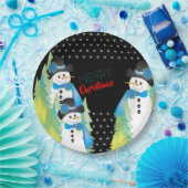 木と雪だるまの装飾 ペーパープレート (パーティー)