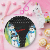 木と雪だるまの装飾 ペーパープレート (パーティー)