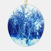 木と雪のシーン、コバルトブルー セラミックオーナメント (左)