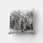 木と雪のシーン、白黒 クッション (裏面)