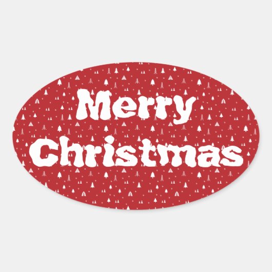 木と雪の結晶クリスマスステッカー 楕円形シール (正面)