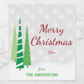 木と雪の結晶メリークリスマス ワインラベル (シングルラベル)