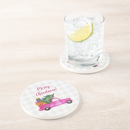 木と願いを持つキュートなクリスマスピンクのトラック コースター (側面)