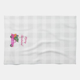 木と願いを持つクリスマスピンクのトラック キッチンタオル