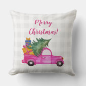 木と願いを持つクリスマスピンクのトラック クッション (正面)
