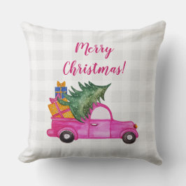 木と願いを持つクリスマスピンクのトラック クッション